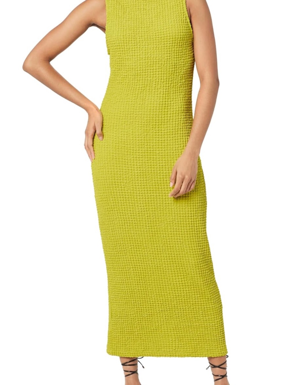 Sleeveless Textured Midi Dress in Olive Green